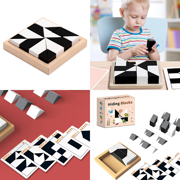 Kreativt skjulte blokke 3D puslespil legetøj til småbørn Montessori sæt førskolefarve form matchende hjernespil
