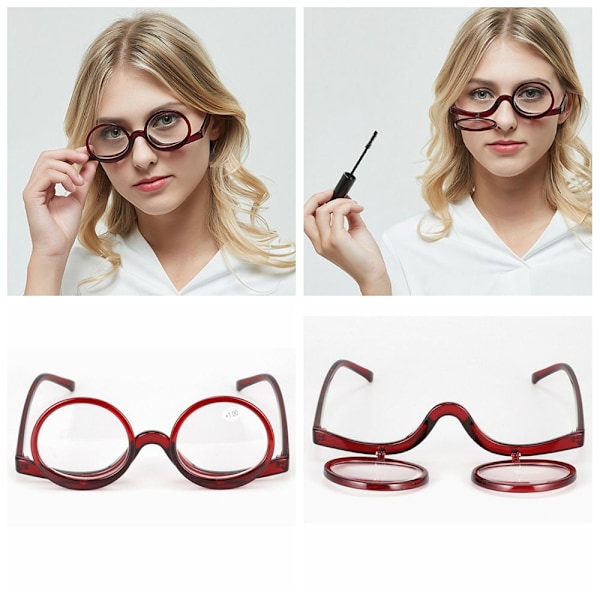 Roterende Forstørrelsesglas Makeup Briller Læsebriller +1.0~+4.0 sort black strength 3.0