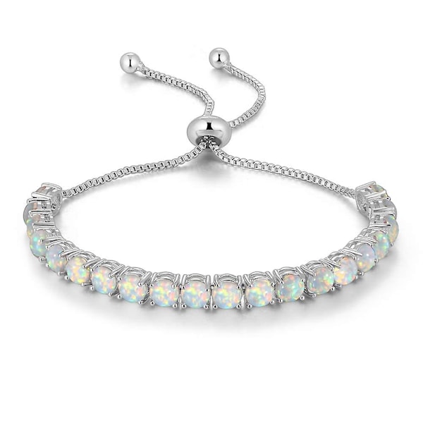 Adjustable Silver Plated Opal Tennis Bracelet For Women Girls - Fashion Jewelry Gift Opal Bracelets