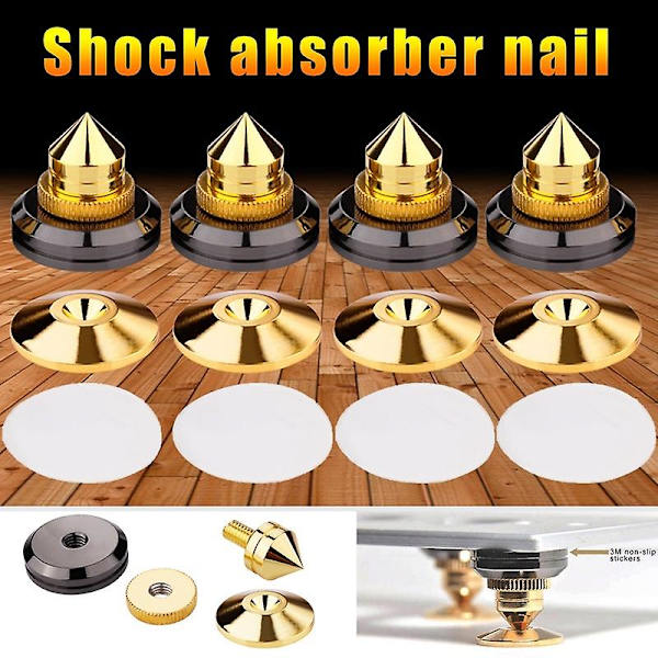 4 Set Gold Speaker Spike Med Golvdiskar Stativfot Isolering Spikar Högtalartillbehör