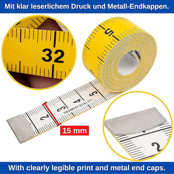 150 cm total lengde skreddersøm målebånd, sett med 2, 2 i 1 målebånd med cm og tomme gradering, måle klær, kroppsfett, glassfiber målebånd