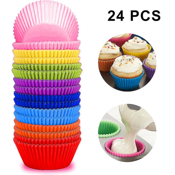 Silicone Cupcake Liners, 24 Pcs Reusable Silicone Baking Cups