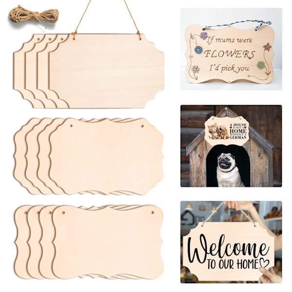 12Pcs Unfinished Wood Crafts, Rectangle-Shaped Wood Slices Wood Blank, Wood Sign Wood Plaque for Crafts, Door Hanger