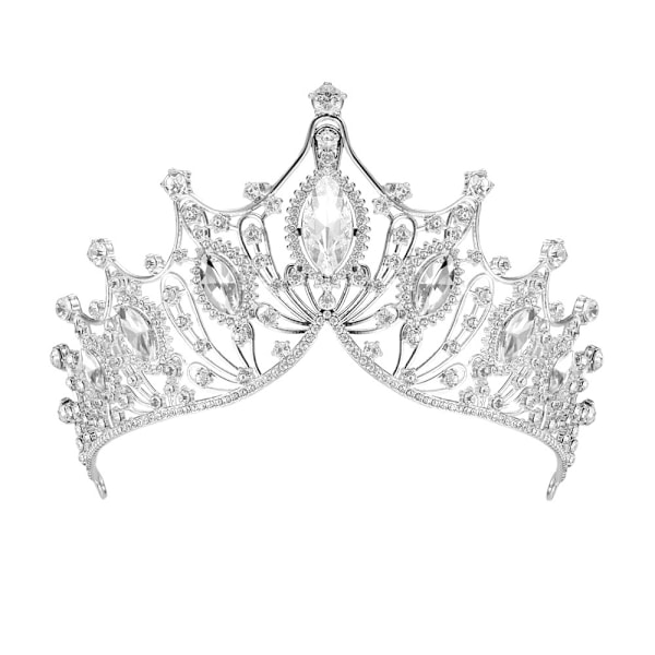 Barokk dronningkrone, sølv bryllupskrone og tiara for brud Håndlaget prinsesse krystall rhinestone pannebånd tiaraer for kvinner