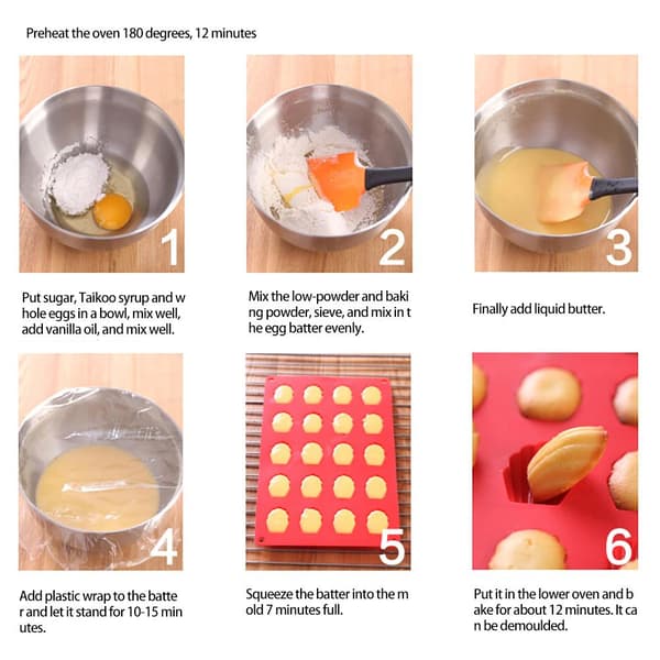 20-hulls silikon Madeleine-form, non-stick, matkvalitet bakeform for hjemmebaking og festdesserter, rød