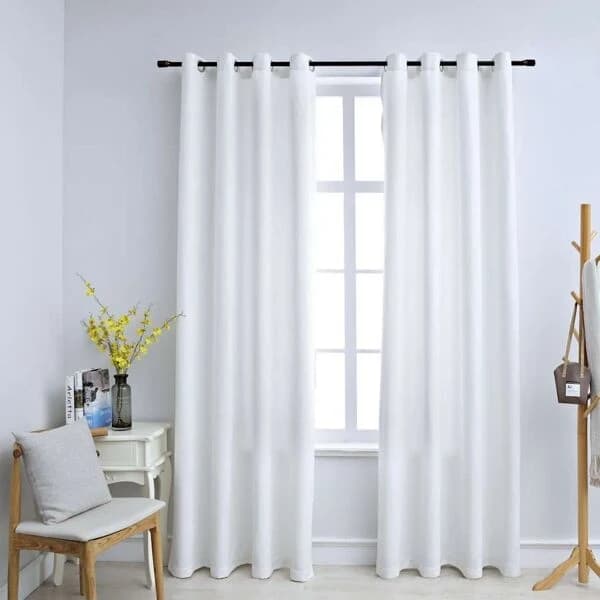 Mörkläggningsgardiner, 2-pack med metallringar, mockakänsla, polyester för vardagsrum sovrum, benvit 140 x 175 cm Vit