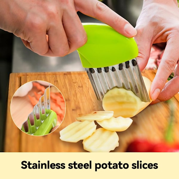 Rostfritt Stål Potatis Morot Chip Grönsak Crinkle Wavy Chopper Cutter Pommes Frites Slicer 2Pack/Set