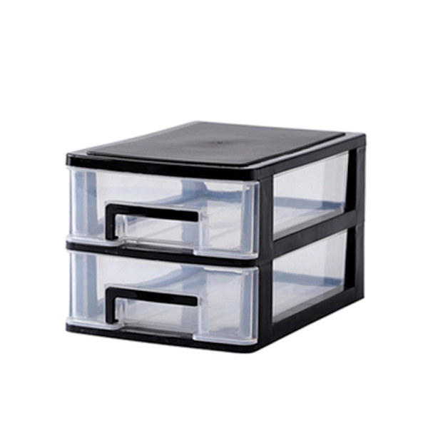 2-lags transparent skrivebords skuffe type opbevaringsboks plastik mini kosmetik opbevaringsarrangør diverse holder (sort og transparent)
