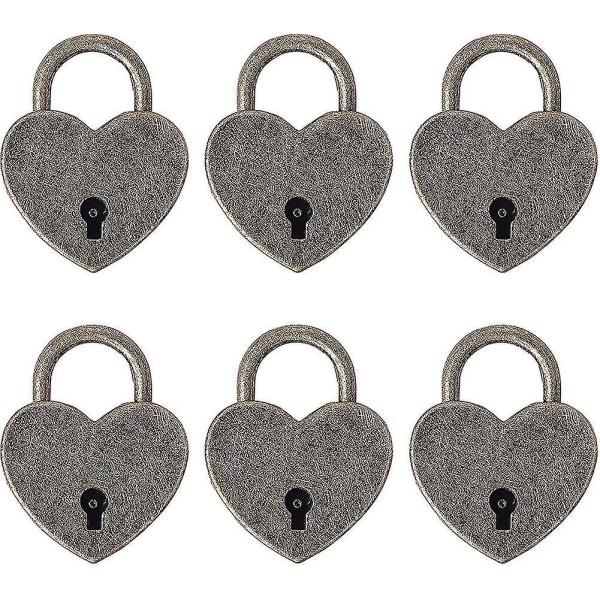 6 Pieces Small Padlock Heart Shaped Antique Padlocks Metal Mini Lock With Key