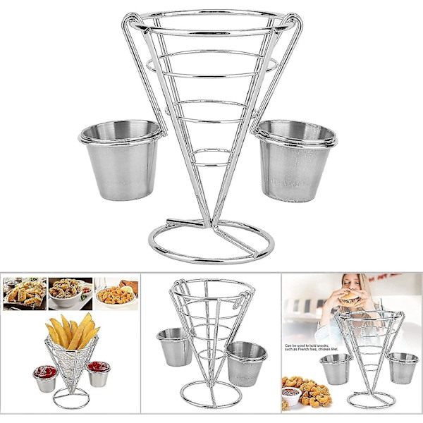 Pommes frites kegleholder, cornet-holder med saucekop til hjemmefester, picnics