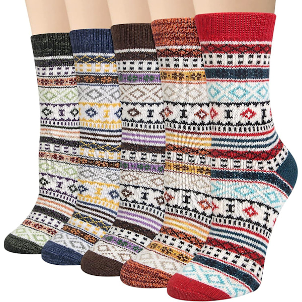 Vintage Style Multicolored Warmth 5 Pairs Wool Winter Socks For Women