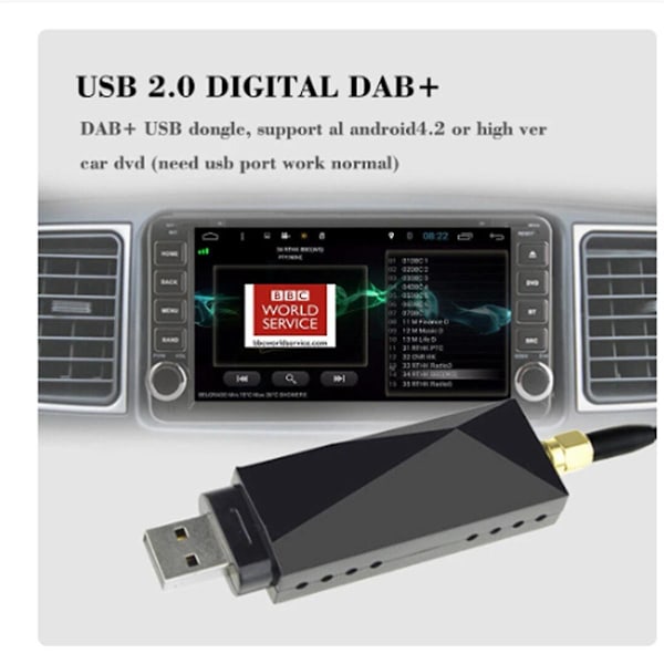 Dab + Antenne Med Usb Adapter Android Bilradio Gps Stereo Mottaker Spiller For Universal