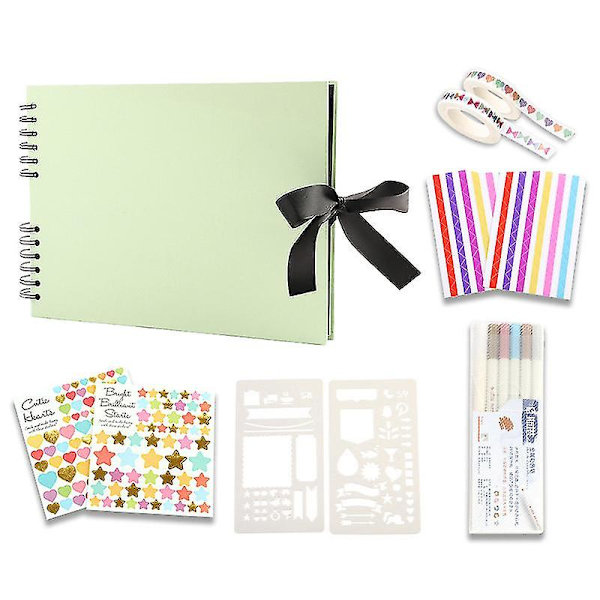 Scrapbooking-valokuva-albumi 6 metallisydämellä, vihreä 80 sivua Scrapbooking-kirja käsityönä DIY-albumi, lahjat vauvalle lapsille häihin matkoille festivaaleille valmistujaisille