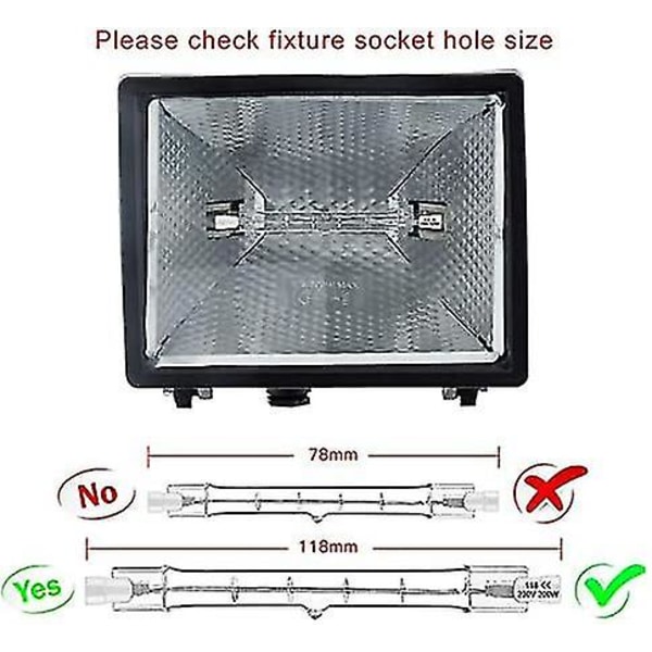 Pakke R7s halogenpære 118mm 200w 230v, R7s halogenstang 118mm, halogenpære R7s dimbar halogenstanglampe for bygningslyskaster, arbeidslandskapslys