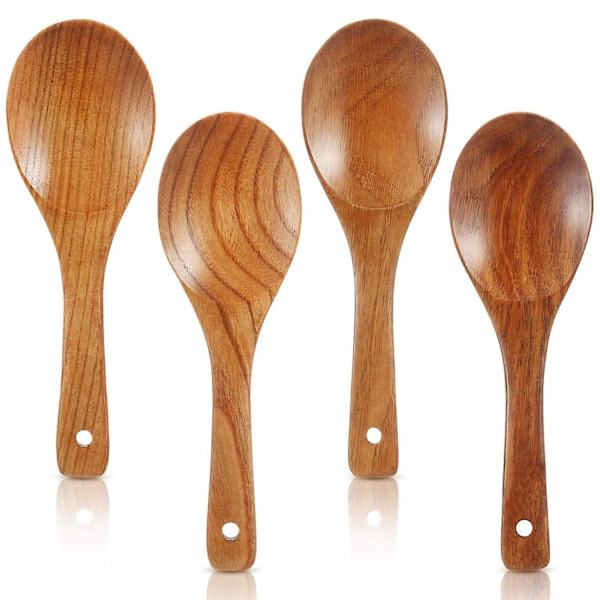 4 stk. Træskeer 21,5 cm Træ Risske Versatile Serveringsske Non Stick Varmebestandig Coo