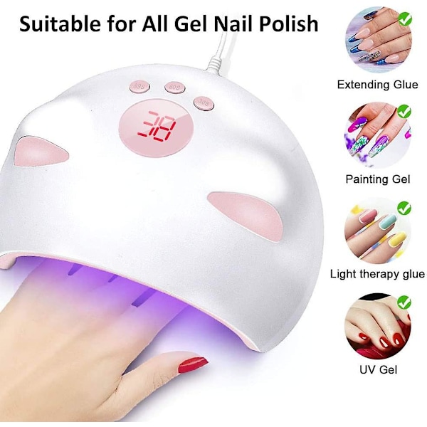 60w LED UV-nagellampa för gelnagellack med 3 timers (30/60/99s) automatisk avkänning digital display