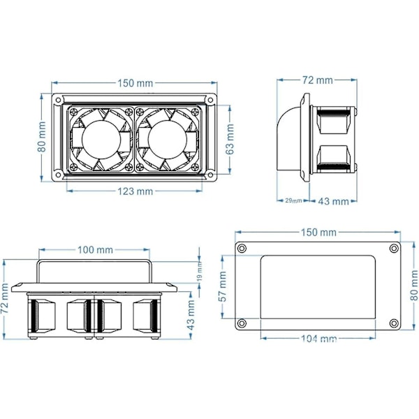 12v 25w Super tysta sidoluftsventilationsfläktar, sidoluftsventilationsavgasport, med inbyggt galler, för husbil husvagn båt marin yacht husbil