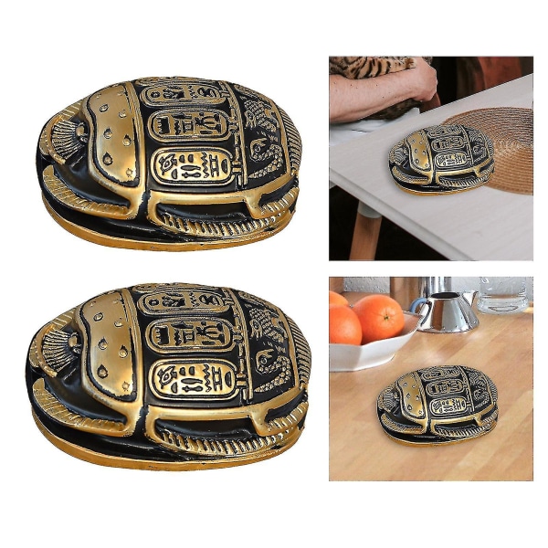 2x Klassisk Egyptisk Amulet Skarabæ Dekoration Til Stue Skrivebord Ornament Turist Souvenir