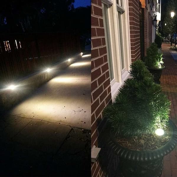 Sæt med 6 LED-solcellelamper til nedgravning - Rund - Diameter: 85 mm - Vejrbestandig - Front i rustfrit stål - 6 solceller Li