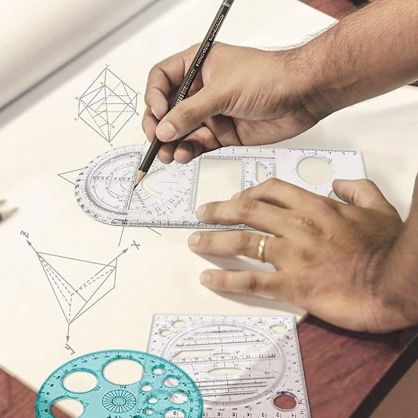 4 st multifunktionella geometriska linjaler ritverktyg plastlinjal set matematik mätning ritning