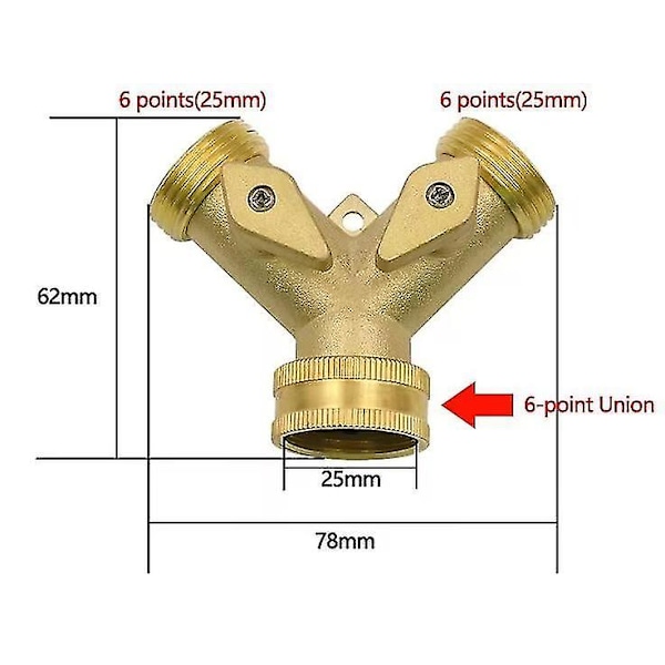 Dobbelt Udgang Ventil Slange Connector Adapter Messing Bold Have Blomst Græs Plæne Vanding Udstyr (1 stk, Guld) -z