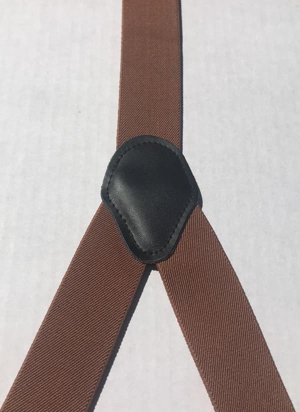 Justerbare seler, Y-ryg, elastisk polyester, sort læder midterstykke, 6 clips, unisex til arbejde og begivenheder, rustbrun, 35 mm x 120 cm