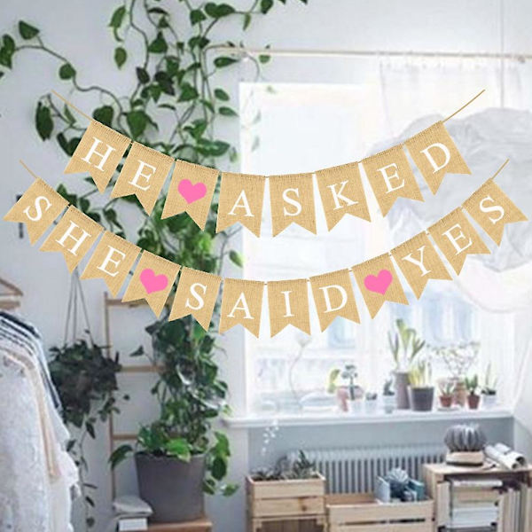 3 st förlovade Jutesäckbanderoll Han frågade Hon sa ja Banner Rustik Brudparty Vimpel Girlang Fo