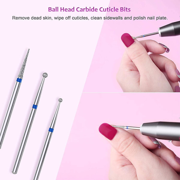Nagelborr Bits Set, Elektrisk Nagelborr Bits Kit Keramik/volfram/diamant Karbid 3/32 Tum Nagel Bits För Filning Akrylnaglar Gelnaglar Ner Remo