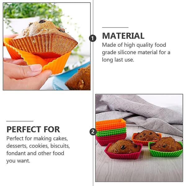 24 st silikonformar för muffins i rektangulär design (slumpmässig färg)