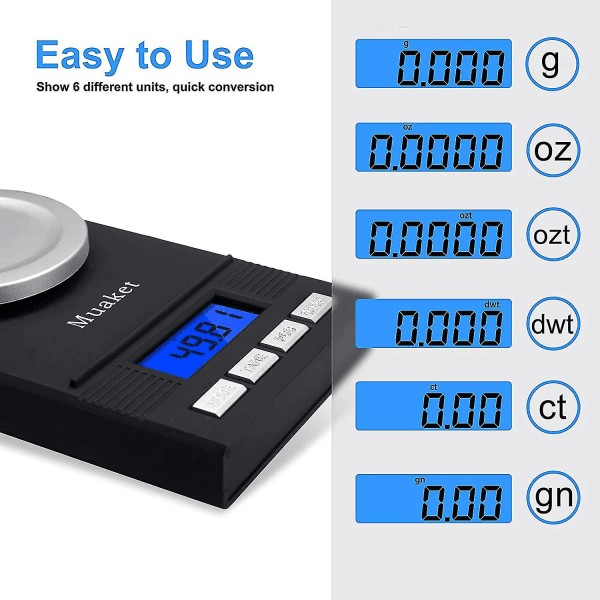 Tarkka milligrammavaa'a 50g X 0.001g, LED-näytöllä, kalibrointipainolla