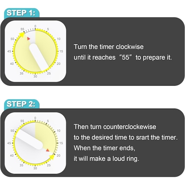 Kjøkken Timer, 60 Minutter/1 Time Nedtelling Alarm Påminnelse Egg Timere Hvit Kvadrat Inntrekkbar Mekanisk Timer for Baking Koking Eggkoker Lærer