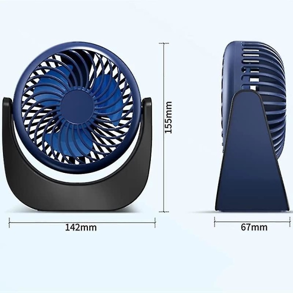 Kannettava pöytätuuletin USB-liitännällä, pyörivä 3-nopeuksinen tuulen säätö, sopii makuuhuoneeseen ja ulkotiloihin (sininen, 1 pakkaus)