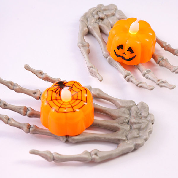 12 stk. Græskar Lys Stearinlys Lamper LED Teelys Halloween Græskar Lys Fest Dekoration LED Græskar Teelys Halloween