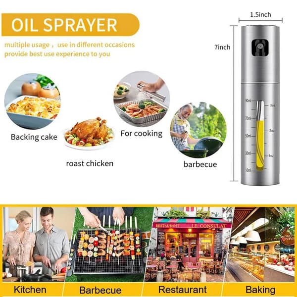2-delt olivenoljespray-sett, 100 ml matlagingsspray i rustfritt stål, med 1 børste, 1 trakt, 1 oljebørste