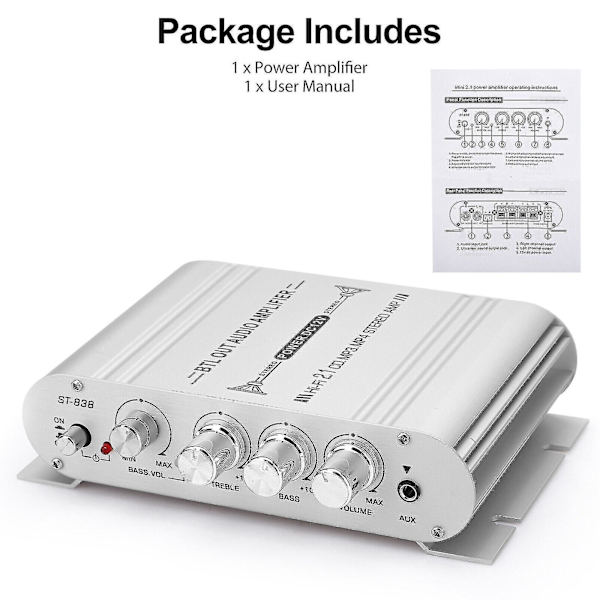 12v 400 Watt Bil Audio Stereo Forstaerker 2.1 Kanal Hifi Hoejttaler Power Amp System Udendørs