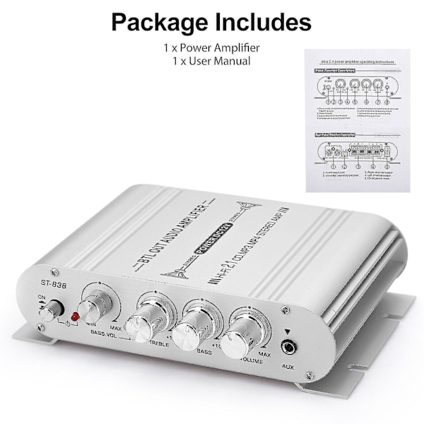 12v 400 Watt Bilstereo Förstärkare 2.1 Kanal Hifi Högtalare Effekt Förstärkare System Utomhus
