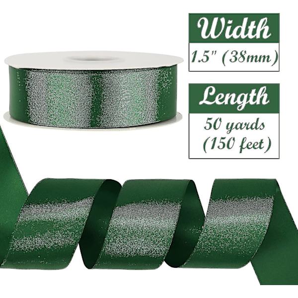 1-1/2 tum dubbelsidig satinband, polyester skog grön band 50 yards per gåva