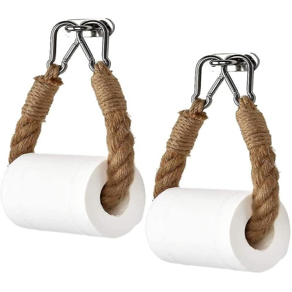 Set Of 2 Wall Mounted Toilet Roll Holder In Stainless Steel And Hemp Rope