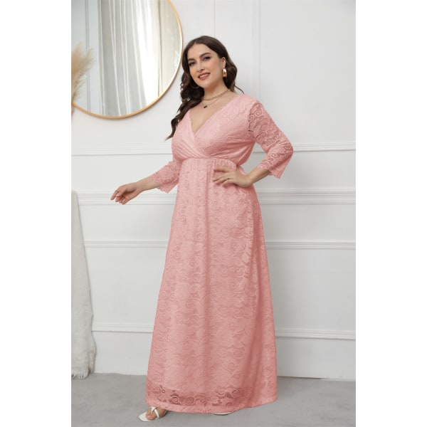 Ny brudtärnklänning Elegant klänning i spets rosa 3XL