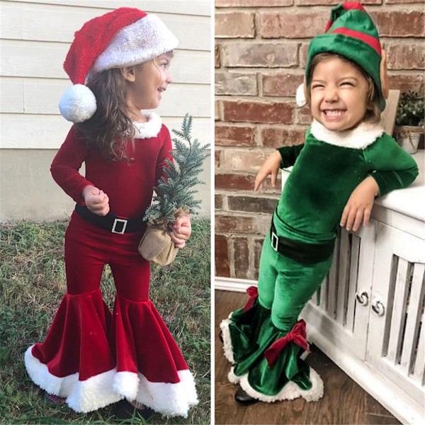Juldräkt flickor utsvängda byxor Jultomte Juloutfit 110cm