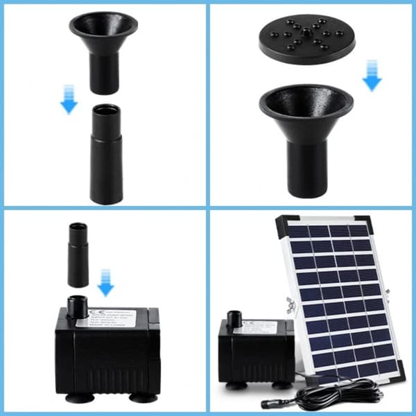 5W Utomhus Solfontän, Sol Dammpump, Sol Vattenpump för Pool, 3 Munstycken, 380L/H, Max Flöde: 60cm