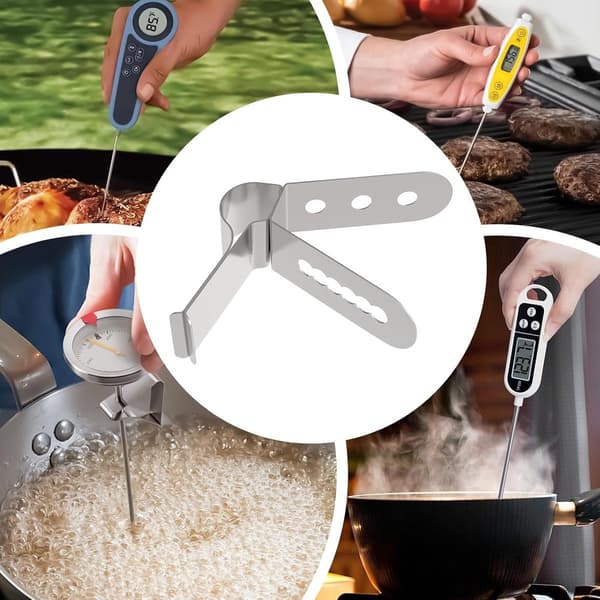 Termometerklämma i rostfritt stål, stänkskyddad grytklämma för matlagning och grillning, 4 mm hål, silver
