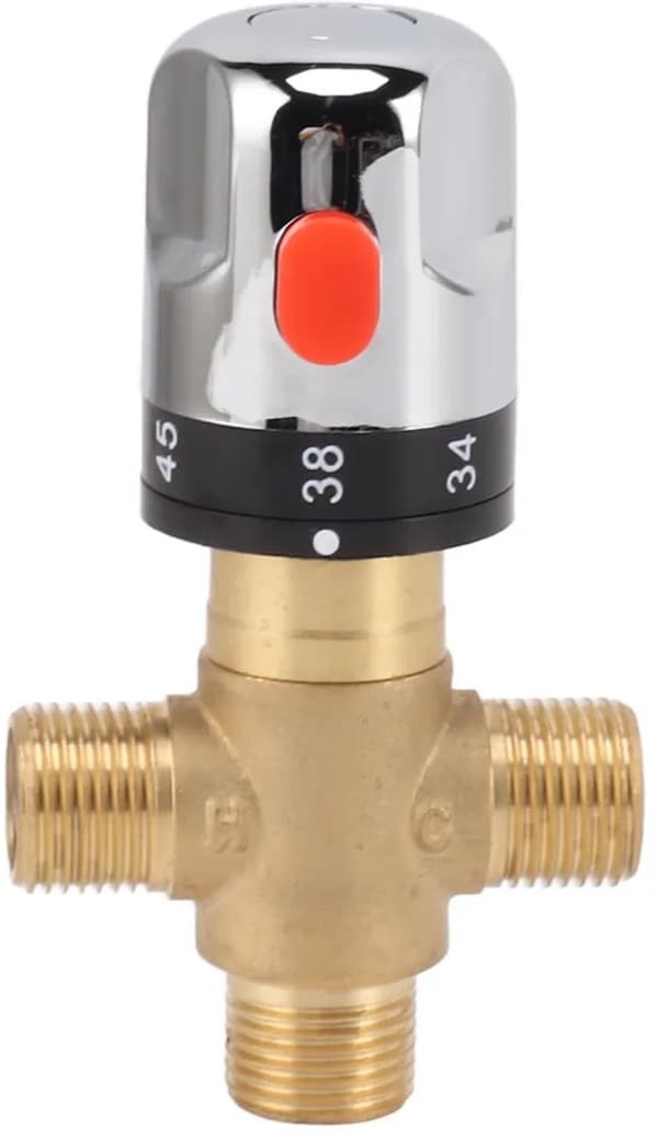 Termostatisk blandeventil, solid messing 3-veis G1/2 DN15, presis temperaturkontroll for baderom, toalett, dusj, vask og bidet