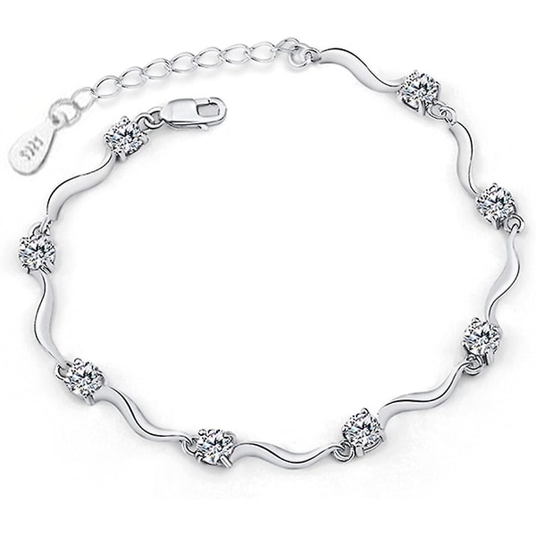 925 Sterling Silver Armband med glänsande vit zirkonia för kvinnor och flickor