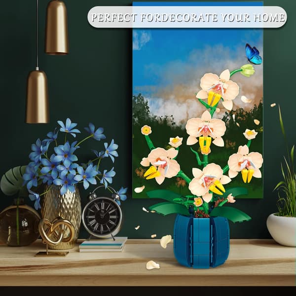 Orkidé Byggsats - Botanisk Blommig DIY Dekor för Hem/Kontor