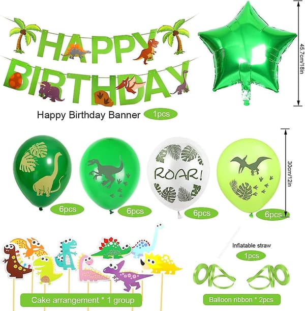 3-årsdag Dinosaurballonger - Dino-temafestdekorasjonssett