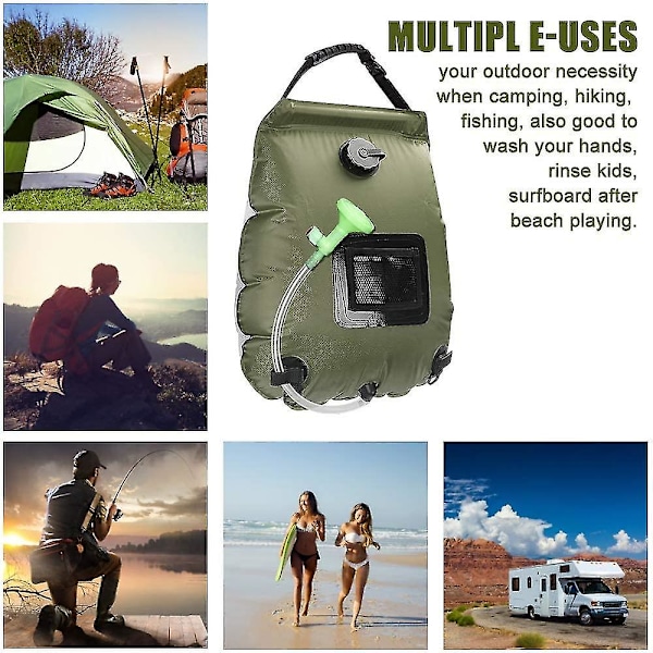 SolsDuschsäck, 20l Solcamping Duschsäck Solvärme Bärbar Vattensäck Camping Duschsäck Klättring Duschsäck Friluftsdusch Med Slang Och Duschs