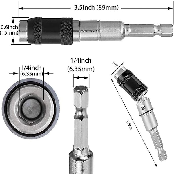 2-pack magnetisk svängbar bitshållare, 1/4\" vridbar borrbitshållare med snabbkoppling, flexibel skruvmejselbitshållare för trånga utrymmen eller hörn (röd)