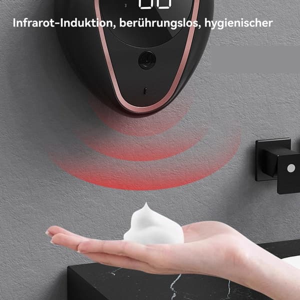 Automatisk Skummende Sæbedispenser, Berøringsfri Infrarød Sensor, 3 Indstillinger, 300 ml, Vægmonteret, Badeværelse/Køkken, Sort