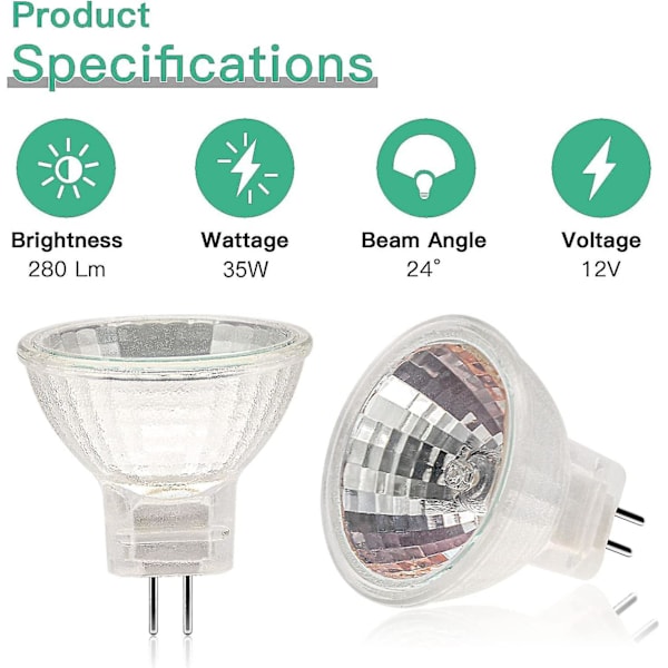 Mr11 Halogenlampor (12-pack), Gu5.3 Halogenlampa 12v 35w, Mr11 Gu5.3 Lampa Glaslock För Taklampa, 2-stifts Halogenlampa 2700k Varmvitt